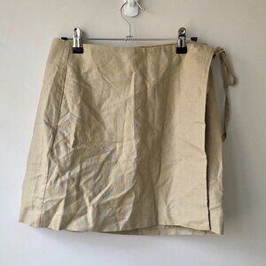 GAP Linen Blend Wrap Skirt | Size XS | Mini Skirt Khaki Button Tie Waist NEW